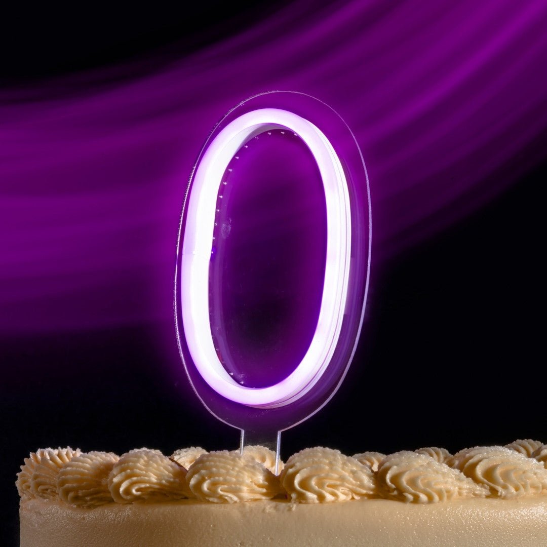 Vela de Neón flex "0" para pastel de cumpleaños variedad de colores - Lumina Ideas