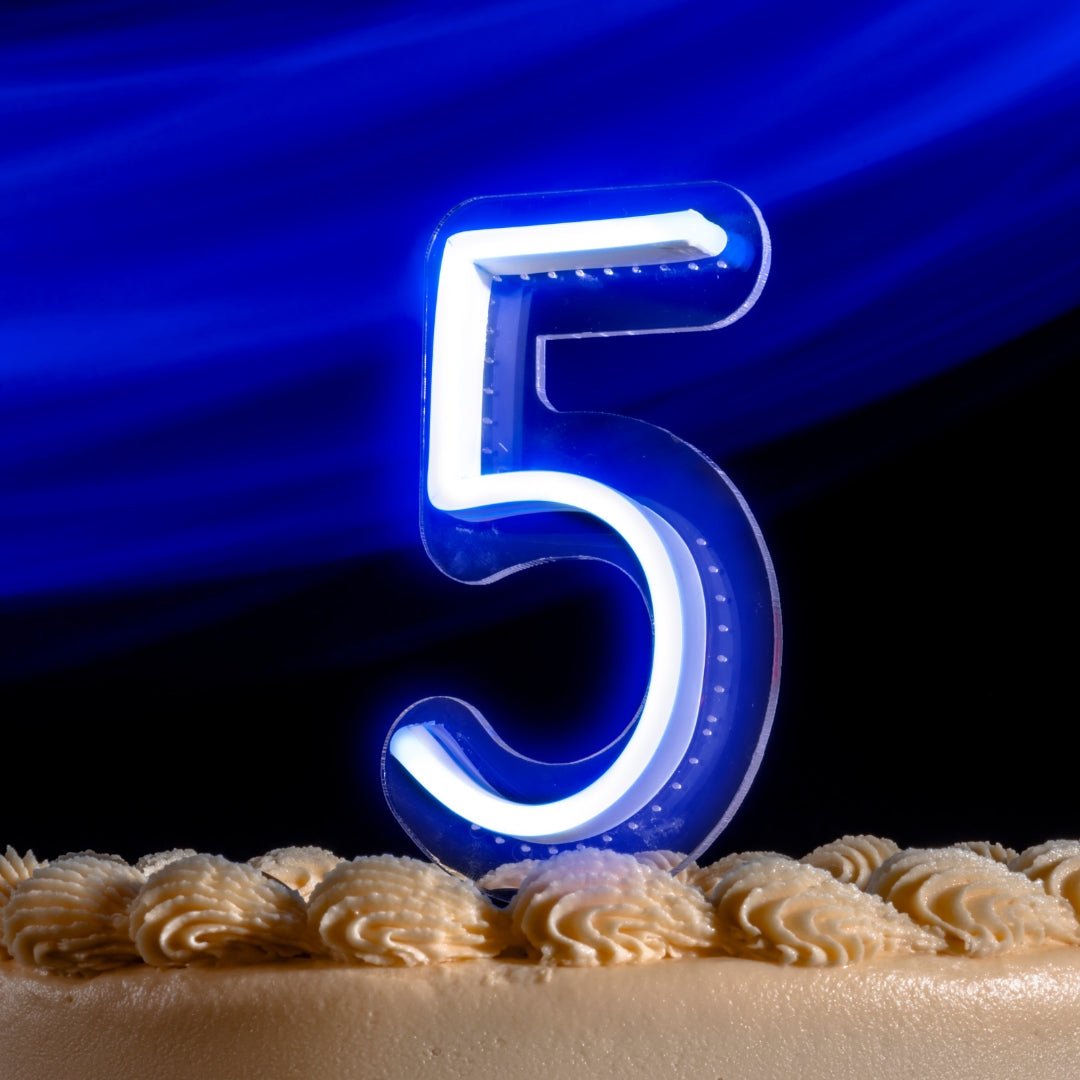 Vela Neón Flex ¨5¨ para pastel de cumpleaños variedad de colores - Lumina Ideas