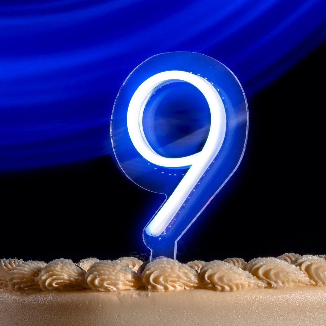 Vela Neón Flex “9” para pastel de cumpleaños variedad de colores - Lumina Ideas