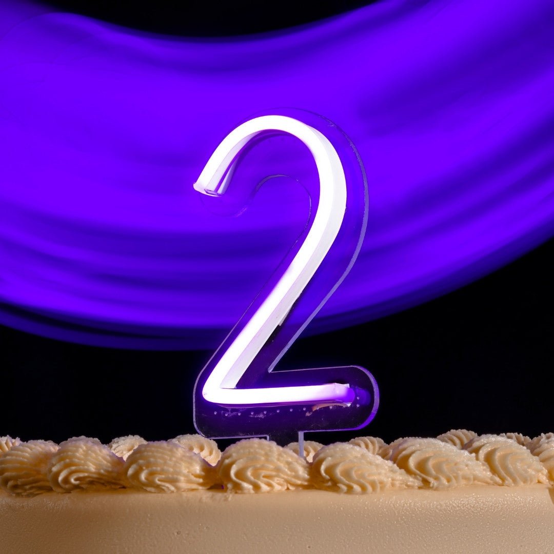Vela Neón Flex ¨2¨ para pastel de cumpleaños variedad de colores - Lumina Ideas