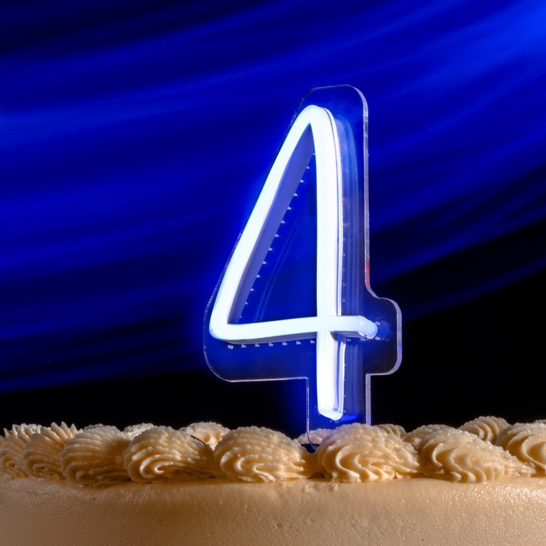 Vela Neón Flex ¨4¨ para pastel de cumpleaños variedad de colores - Lumina Ideas