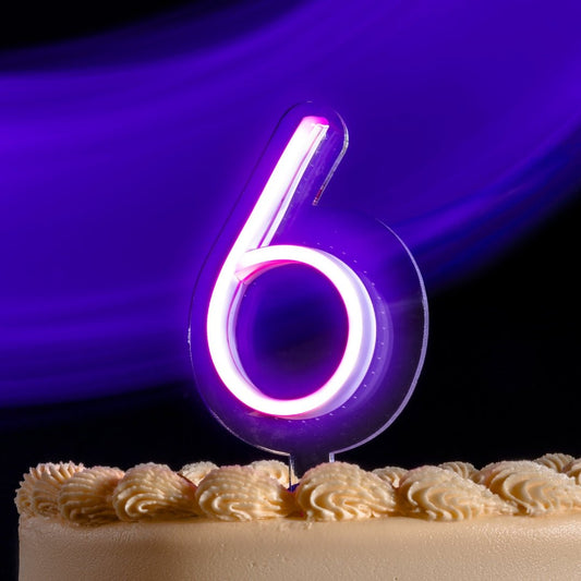 Vela Neón Flex ¨6¨ para pastel de cumpleaños variedad de colores - Lumina Ideas