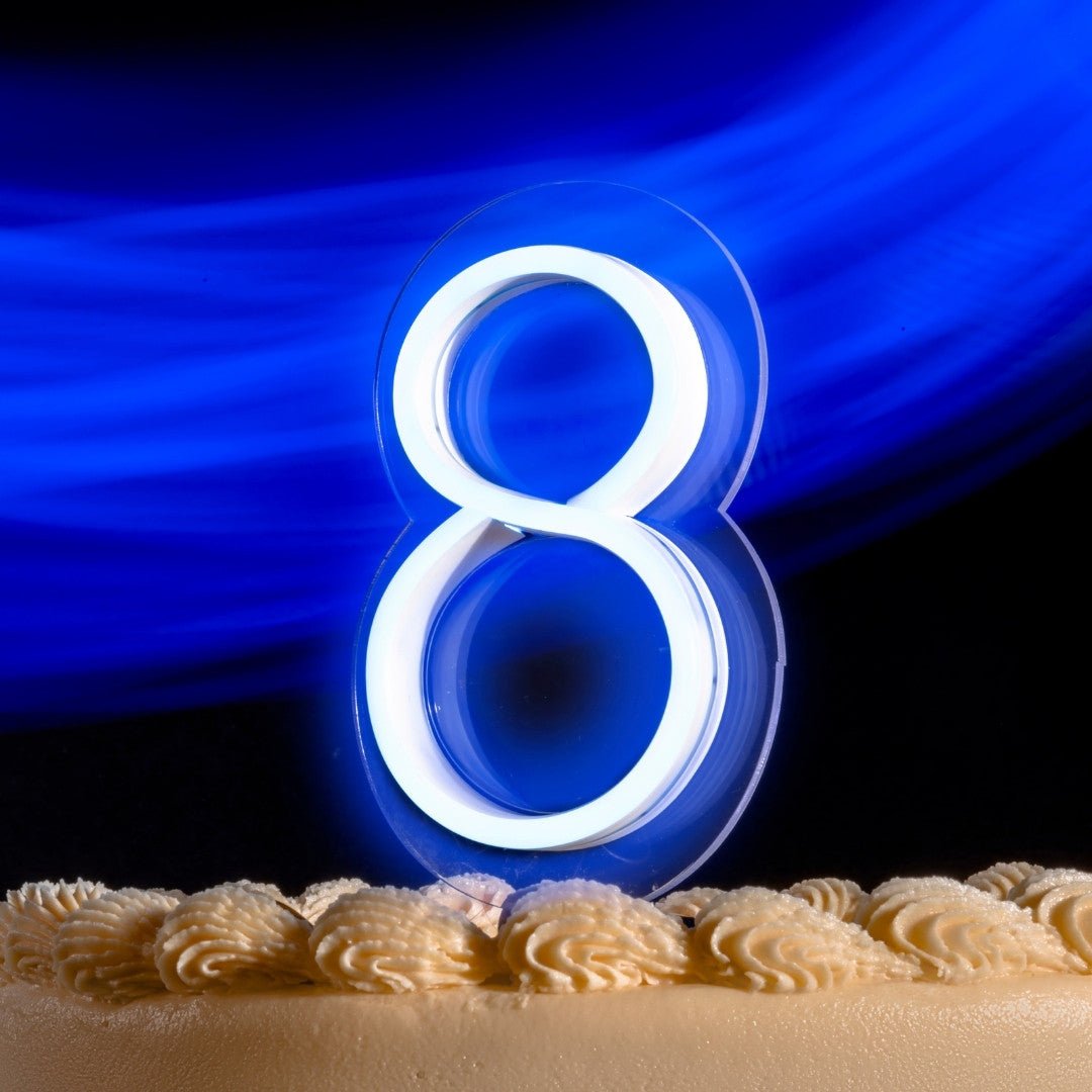 Vela Neón Flex ¨8¨ para pastel de cumpleaños variedad de colores - Lumina Ideas