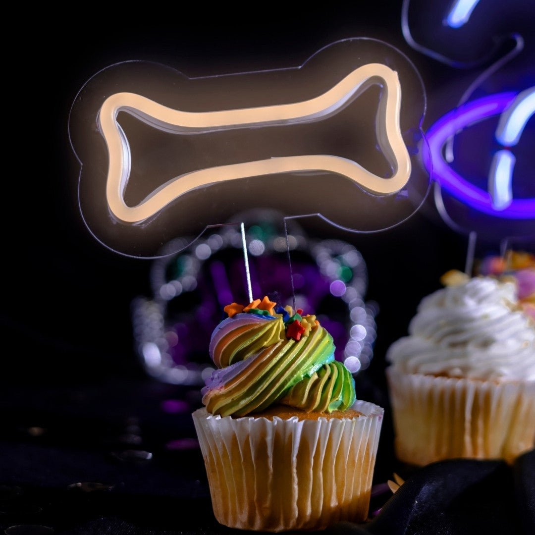 Vela Neón Flex perrhijos para pastel de celebración en forma de huesito variedad de colores - Lumina Ideas